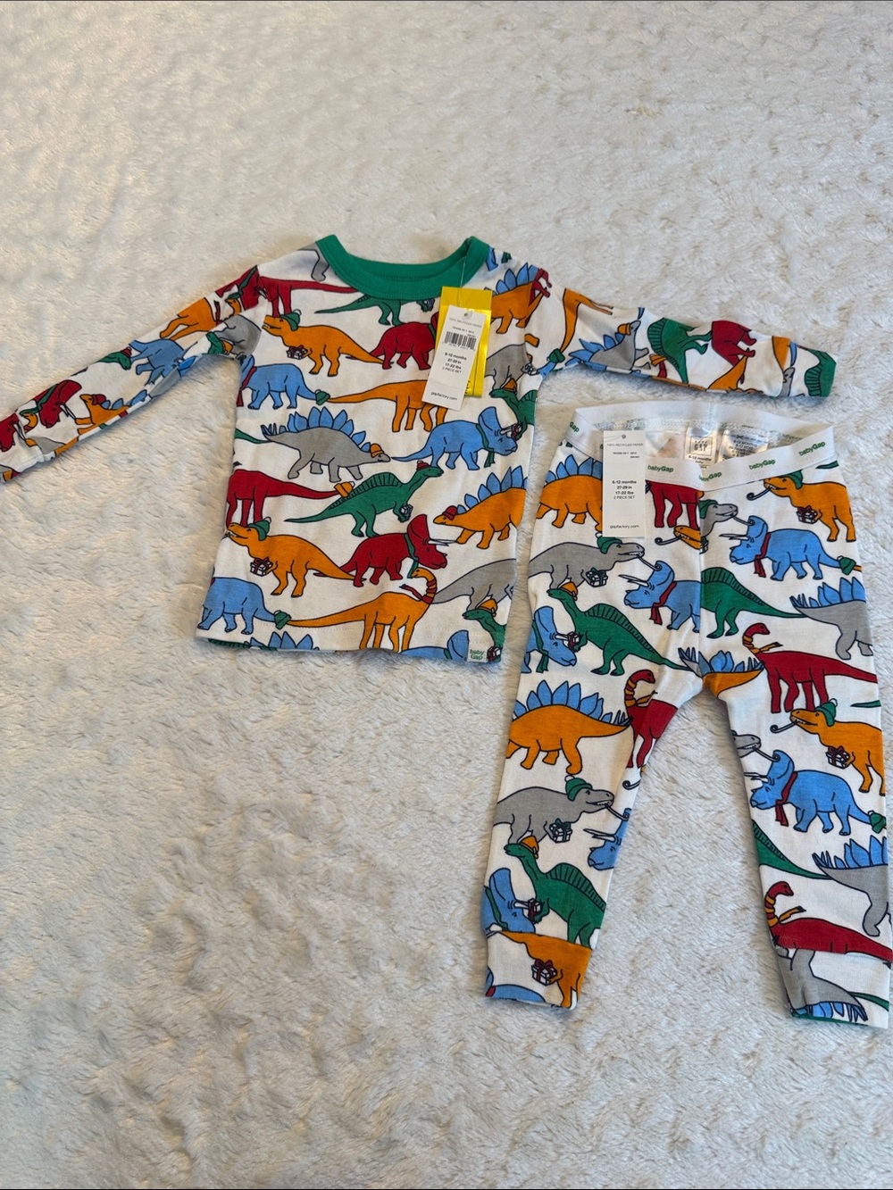 GAP Kids White Dinosaur Pajama Set with Red, Blue, Green & Orange Prints